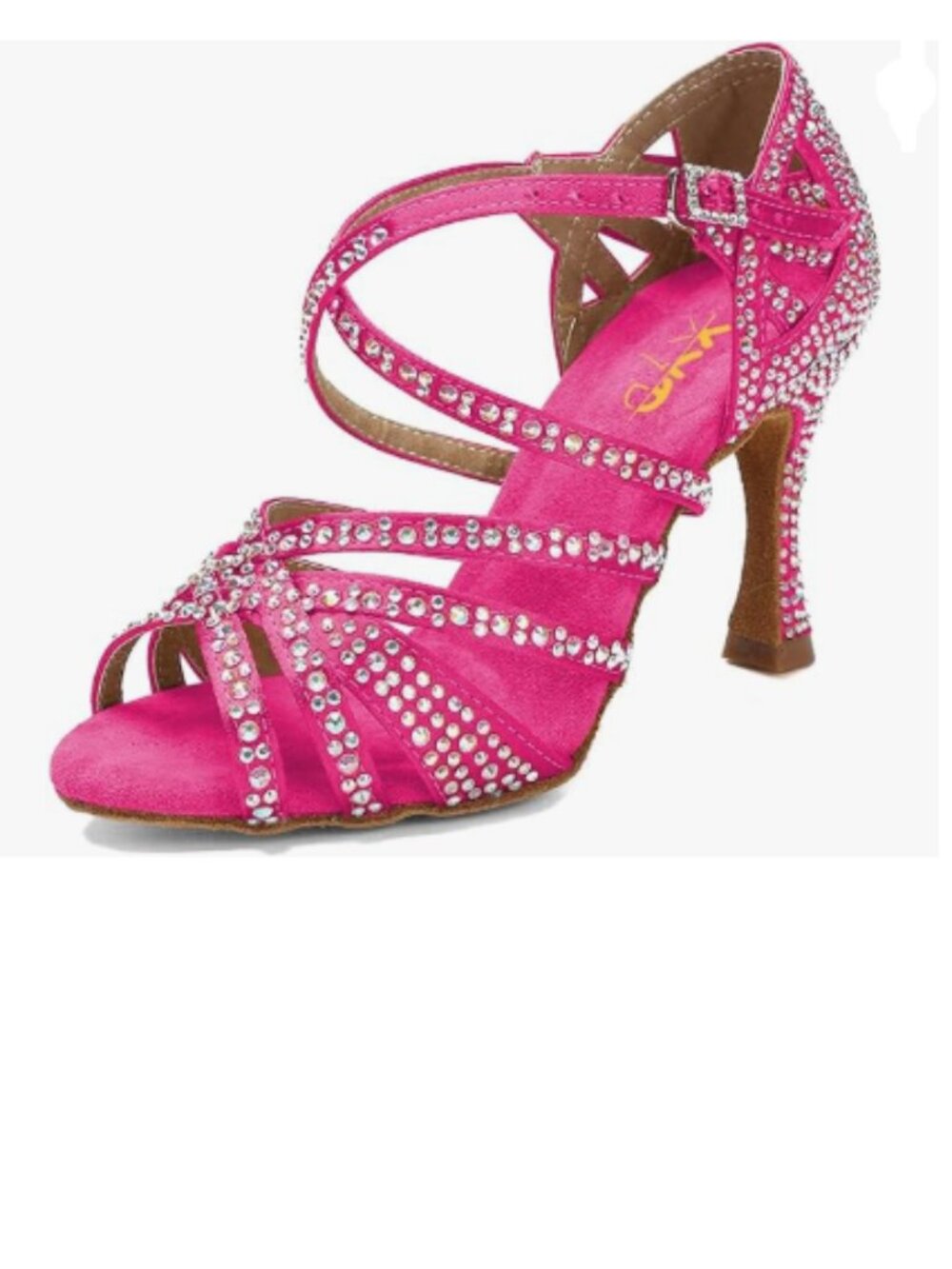 XYD Deep Pink Dance Ballroom Latin Jazz Sandals Mid Heels Open Toe Crystal Shoes